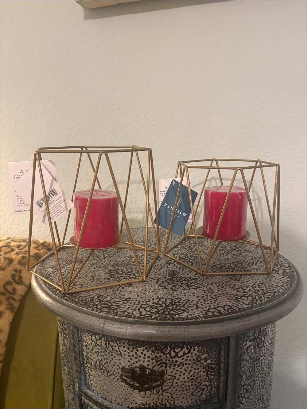 🆕Bambeco Gold Metal Geometric Pillar Candleholders, Bundle Of 2